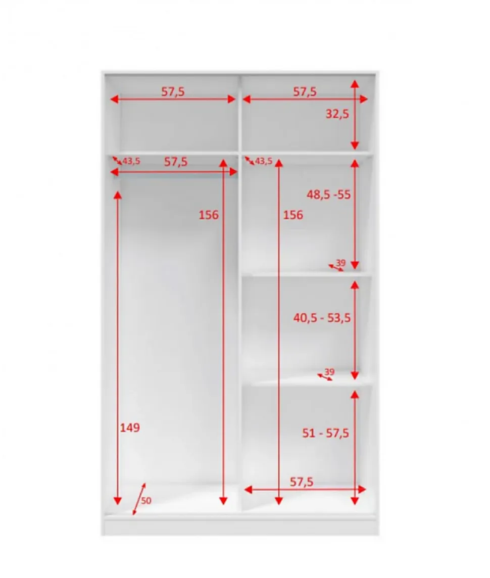 Armoire, placard avec 2 portes coloris blanc artic, blanc Velho - longueur 120 x hauteur 200 x profondeur 50 cm