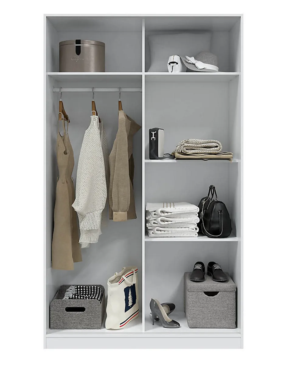 Armoire, placard avec 2 portes coloris blanc artic, blanc Velho - longueur 120 x hauteur 200 x profondeur 50 cm
