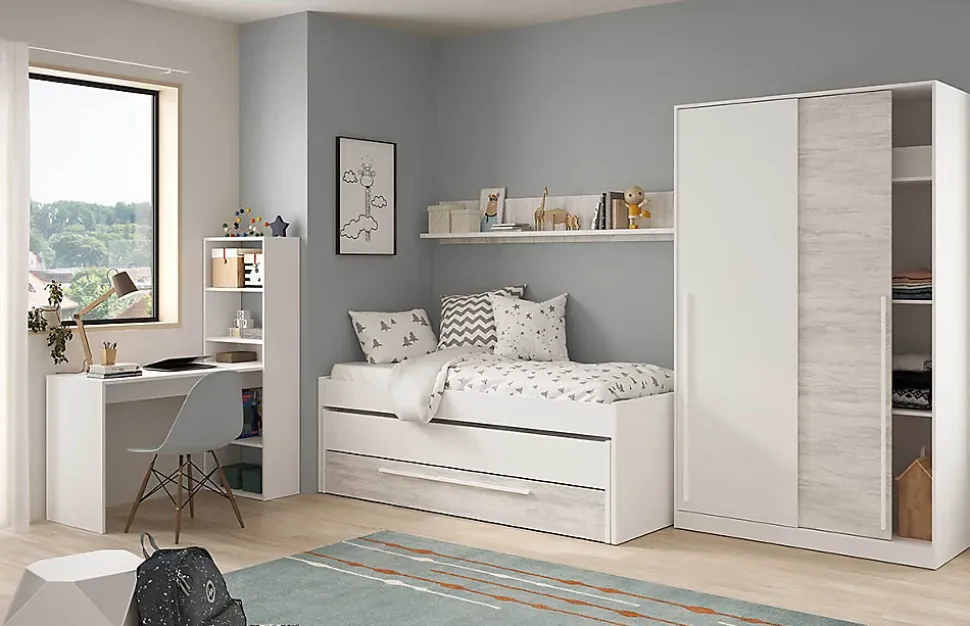 Armoire, placard avec 2 portes coloris blanc artic, blanc Velho - longueur 120 x hauteur 200 x profondeur 50 cm