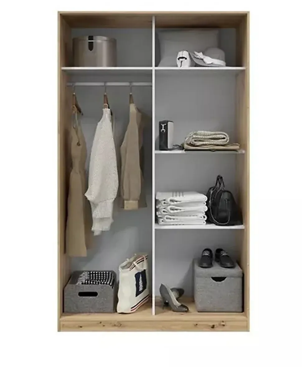 Armoire, placard avec 2 portes coulissantes coloris chêne nordique, blanc artic - longueur 120 x hauteur 200 x profondeur 50 cm