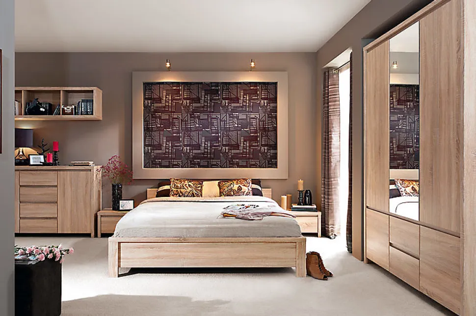 Armoire Placard de 5 portes avec miroir et 2 tiroirs, coloris chêne Sonoma - Longueur 153,5 x Hauteur 211 x Profondeur 55,5 cm