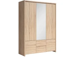 Armoire Placard de 5 portes avec miroir et 2 tiroirs, coloris chêne Sonoma - Longueur 153,5 x Hauteur 211 x Profondeur 55,5 cm