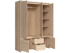 Armoire Placard de 5 portes avec miroir et 2 tiroirs, coloris chêne Sonoma - Longueur 153,5 x Hauteur 211 x Profondeur 55,5 cm