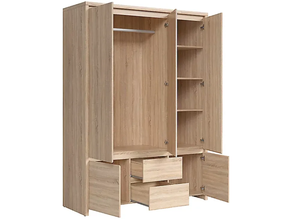 Armoire Placard de 5 portes avec miroir et 2 tiroirs, coloris chêne Sonoma - Longueur 153,5 x Hauteur 211 x Profondeur 55,5 cm