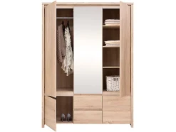 Armoire Placard de 5 portes avec miroir et 2 tiroirs, coloris chêne Sonoma - Longueur 153,5 x Hauteur 211 x Profondeur 55,5 cm