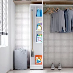 Armoire, placard de rangement avec 1 porte coloris blanc - longueur 35 x profondeur 32 x hauteur 170 cm