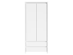 Armoire placard de rangement à deux portes avec 2 tiroirs, coloris Blanc/Blanc Mat - L. 90 x H. 200,5 x P. 55,5 cm