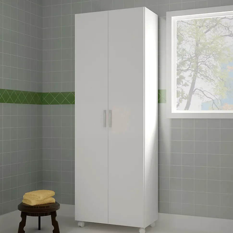 Armoire, placard de rangement avec 2 portes coloris blanc - longueur 72 x profondeur 41 x hauteur 187 cm