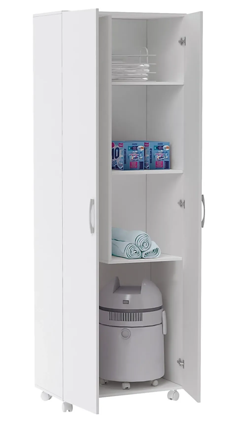 Armoire, placard de rangement avec 2 portes coloris blanc - longueur 72 x profondeur 41 x hauteur 187 cm