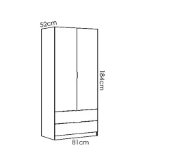 Armoire placard meuble de rangement coloris naturel - Longueur 81 x Hauteur 184 x Profondeur 52 cm