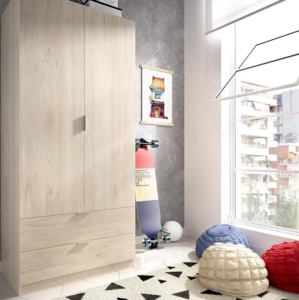 Armoire placard meuble de rangement coloris naturel - Longueur 81 x Hauteur 184 x Profondeur 52 cm