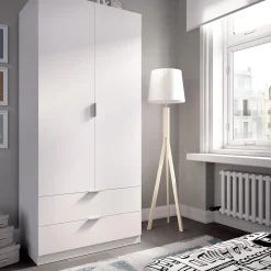 Armoire placard meuble de rangement coloris blanc - Longueur 81 x Hauteur 184 x Profondeur 52 cm