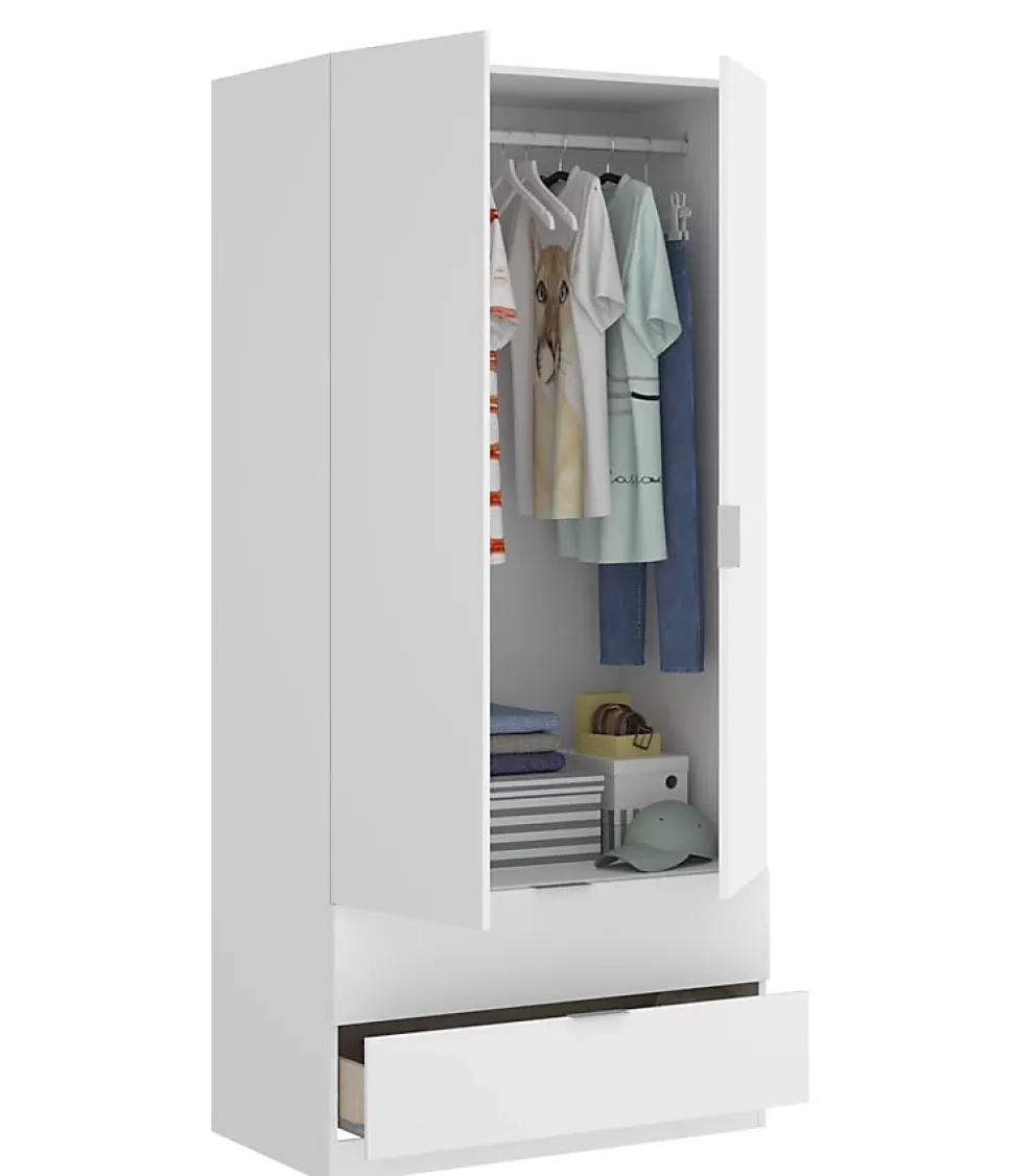 Armoire placard meuble de rangement coloris blanc - Longueur 81 x Hauteur 184 x Profondeur 52 cm