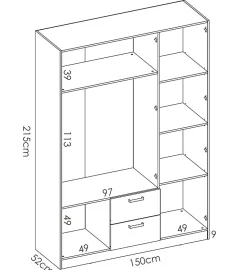 Armoire placard meuble de rangement coloris naturel - Longueur 150 x Profondeur 52 x Hauteur 215 cm