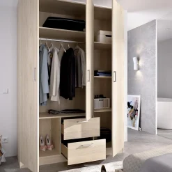 Armoire placard meuble de rangement coloris naturel - Longueur 150 x Profondeur 52 x Hauteur 215 cm