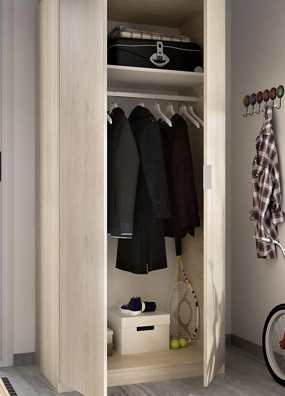 Armoire placard meuble de rangement coloris naturel - Longueur 81 x Hauteur 184 x Profondeur 52 cm