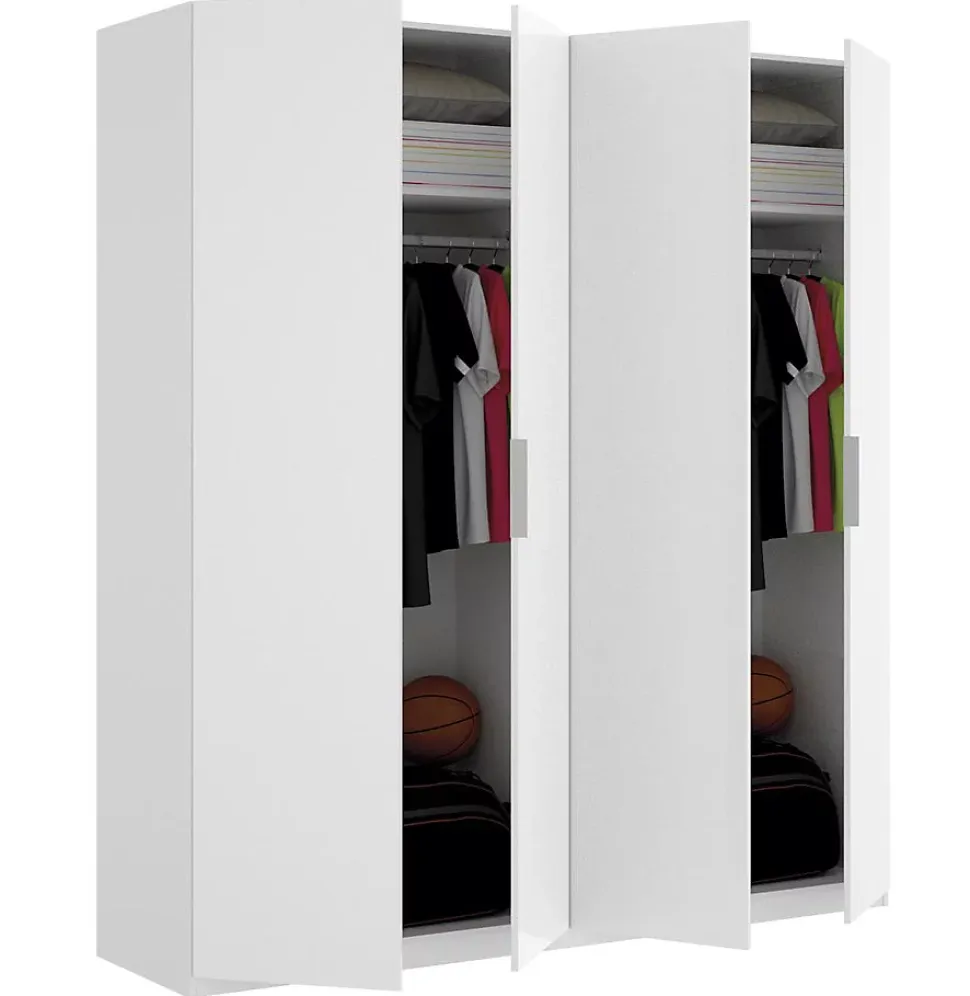 Armoire placard meuble de rangement coloris blanc brillant - Longueur 180 x Profondeur 52 x Hauteur 204 cm