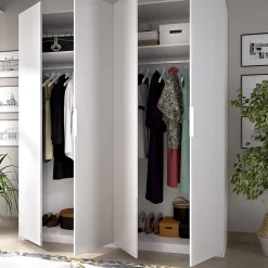 Armoire placard meuble de rangement coloris blanc brillant - Longueur 180 x Profondeur 52 x Hauteur 204 cm