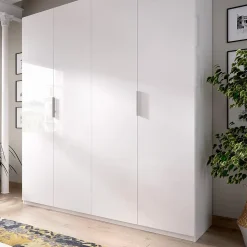 Armoire placard meuble de rangement coloris blanc brillant - Longueur 180 x Profondeur 52 x Hauteur 204 cm
