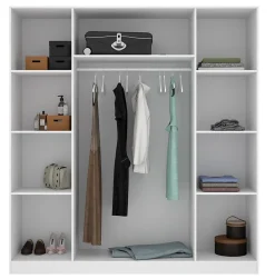 Armoire placard meuble de rangement coloris blanc - Longueur 200 x Profondeur 52 x Hauteur 215 cm