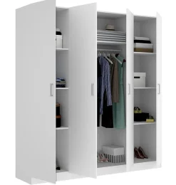 Armoire placard meuble de rangement coloris blanc - Longueur 200 x Profondeur 52 x Hauteur 215 cm