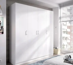 Armoire placard meuble de rangement coloris blanc - Longueur 200 x Profondeur 52 x Hauteur 215 cm