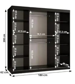 Armoire Plecionka 2 a portes coulissantes H. 200 x L. 180 x P. 62 2 portes