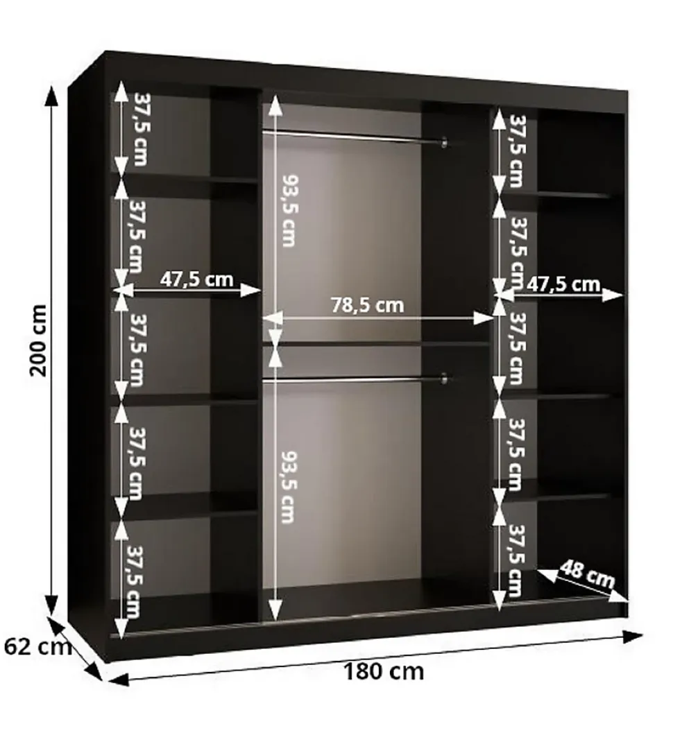 Armoire Plecionka 2 a portes coulissantes H. 200 x L. 180 x P. 62 2 portes
