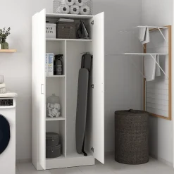 Armoire polyvalente Dabaldi, Armoire à balais avec 2 portes, Etagere à chaussures avec Etageres, cm73x37h180 cm, Blanc