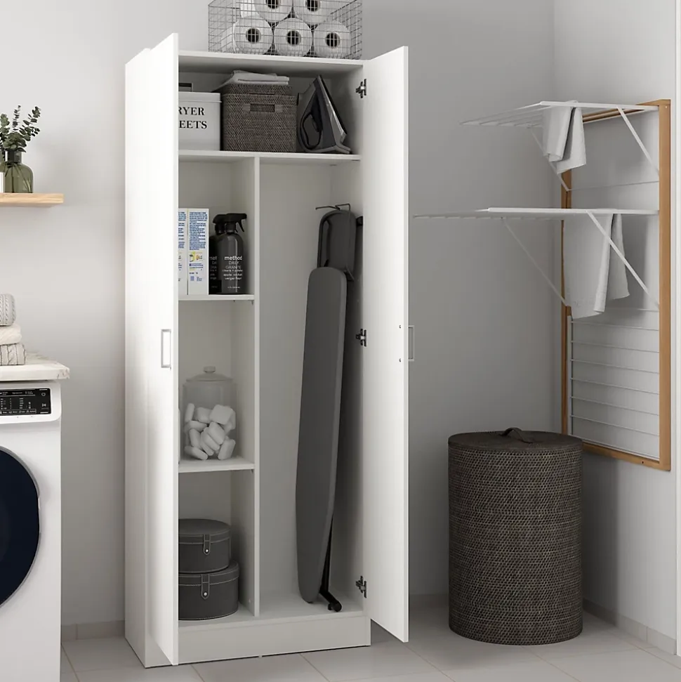 Armoire polyvalente Dabaldi, Armoire à balais avec 2 portes, Etagere à chaussures avec Etageres, cm73x37h180 cm, Blanc