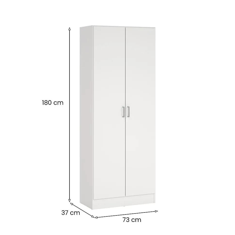 Armoire polyvalente Dabaldi, Armoire à balais avec 2 portes, Etagere à chaussures avec Etageres, cm73x37h180 cm, Blanc