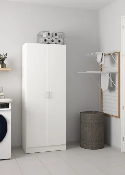 Armoire polyvalente Dabaldi, Armoire à balais avec 2 portes, Etagere à chaussures avec Etageres, cm73x37h180 cm, Blanc