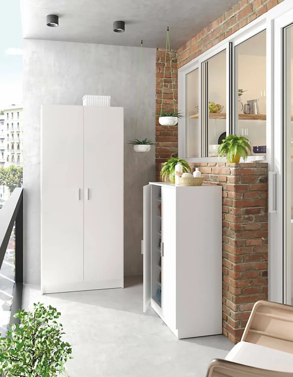 Armoire polyvalente Dabaldi, Armoire à balais avec 2 portes, Etagere à chaussures avec Etageres, cm73x37h180 cm, Blanc