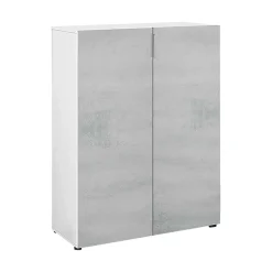Armoire polyvalente Dlel, Armoire auxiliaire avec 2 portes, Armoire à chaussures basse, 70x36h103 cm, Ciment et Blanc