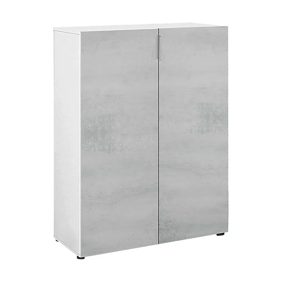 Armoire polyvalente Dlel, Armoire auxiliaire avec 2 portes, Armoire à chaussures basse, 70x36h103 cm, Ciment et Blanc
