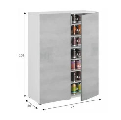 Armoire polyvalente Dlel, Armoire auxiliaire avec 2 portes, Armoire à chaussures basse, 70x36h103 cm, Ciment et Blanc