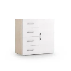 Armoire Polyvalente En Chêne Avec Porte Et Tiroirs Avec Façade Blanche