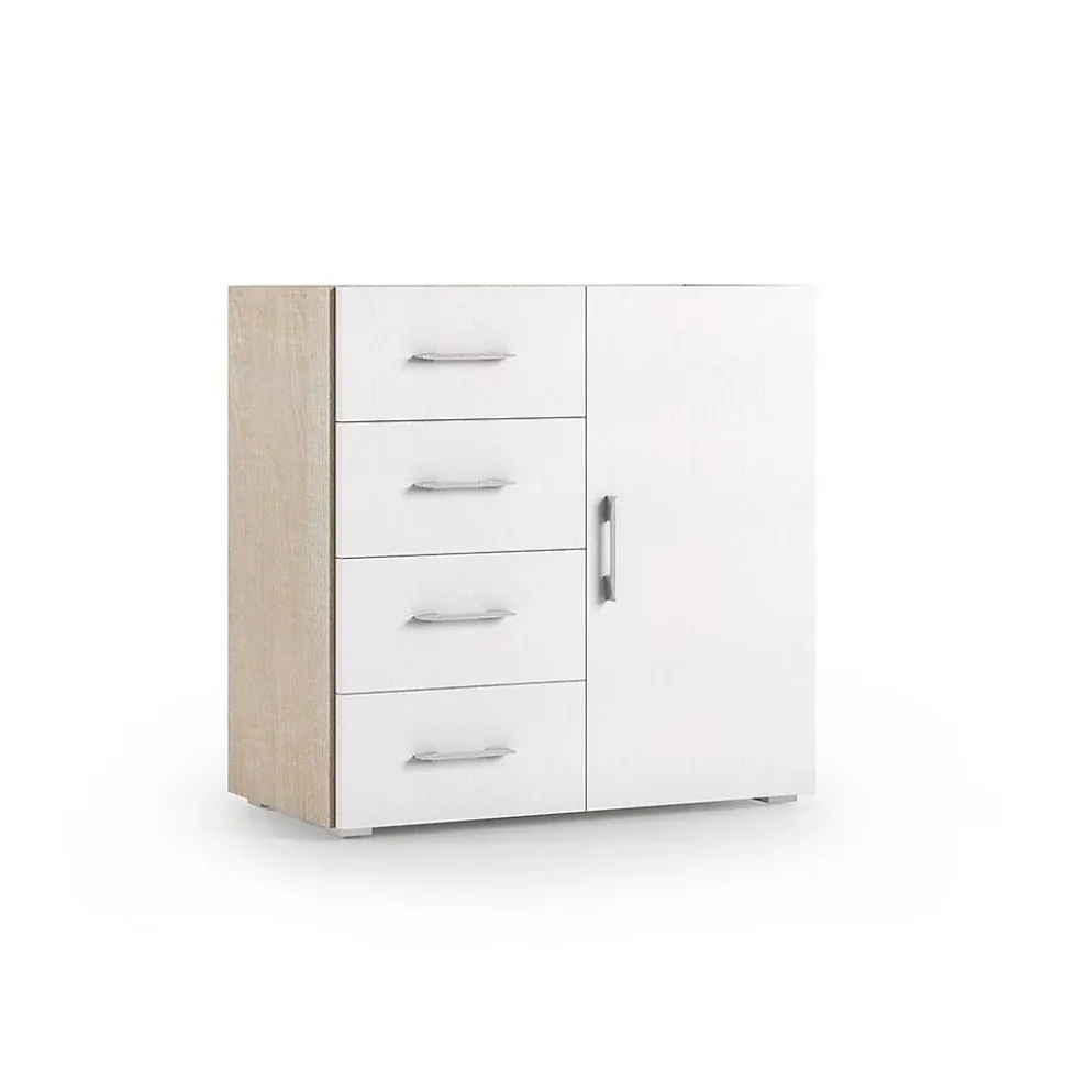 Armoire Polyvalente En Chêne Avec Porte Et Tiroirs Avec Façade Blanche