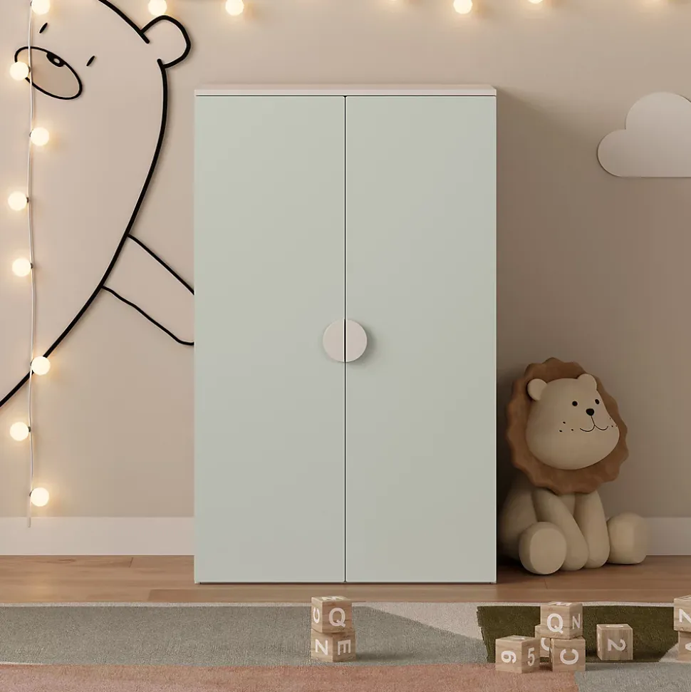 Armoire pour enfants Sandnes 123 x 60 x 40 cm blanc vert menthe en.casa