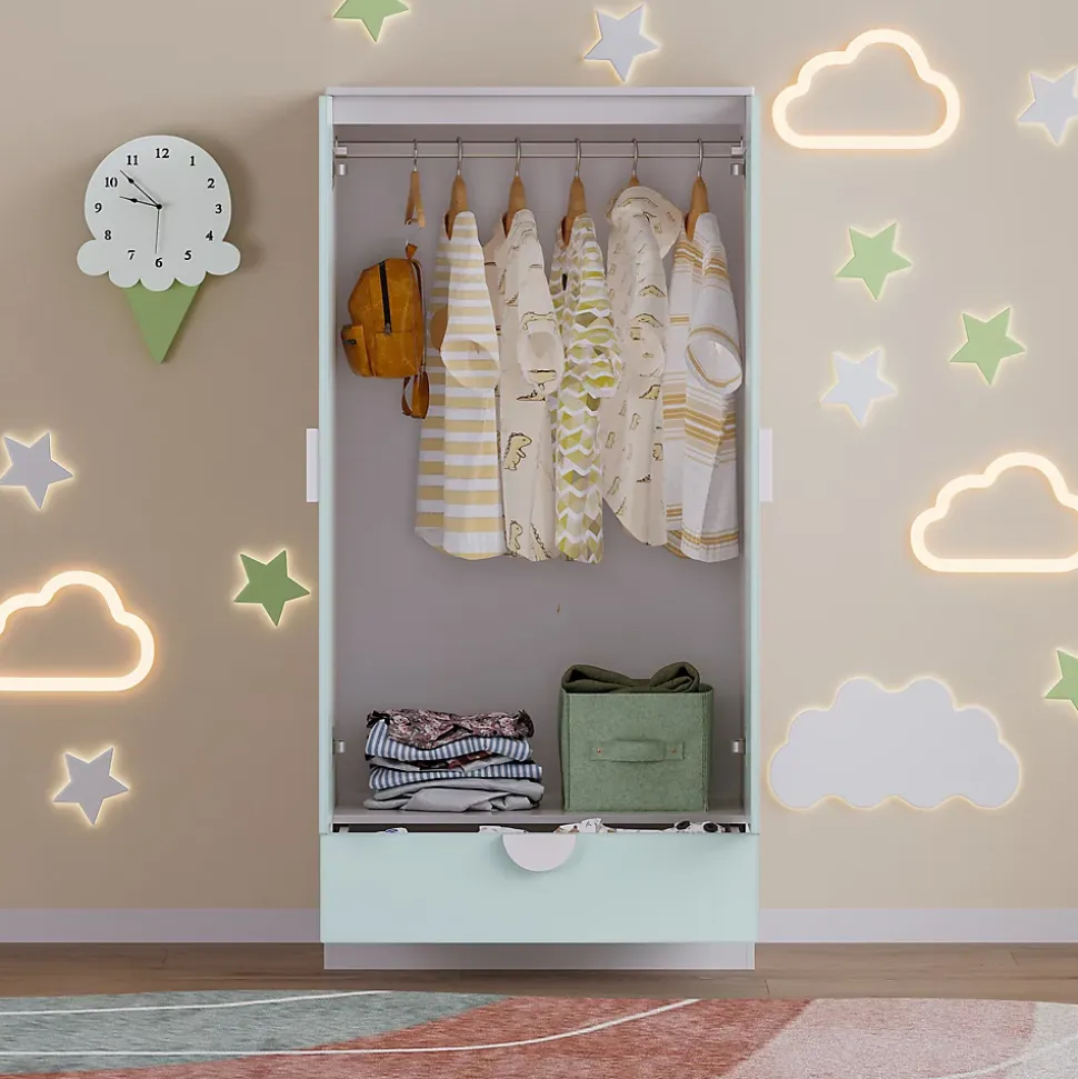 Armoire pour enfants Sandnes 123 x 60 x 40 cm blanc vert menthe en.casa