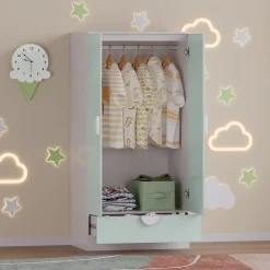 Armoire pour enfants Sandnes 123 x 60 x 40 cm blanc vert menthe en.casa