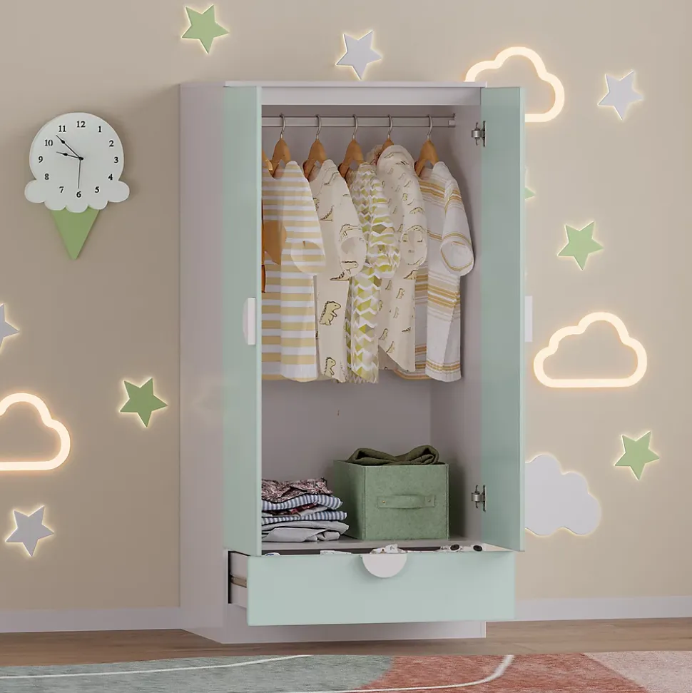 Armoire pour enfants Sandnes 123 x 60 x 40 cm blanc vert menthe en.casa