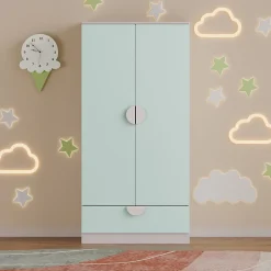 Armoire pour enfants Sandnes 123 x 60 x 40 cm blanc vert menthe en.casa