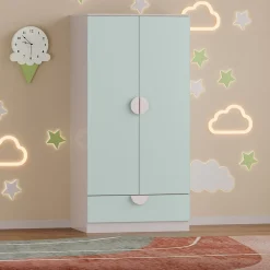 Armoire pour enfants Sandnes 123 x 60 x 40 cm blanc vert menthe en.casa