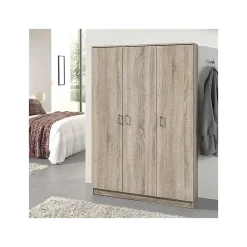 Armoire REY 3 portes Chene clair 5 étagères Style scandinave