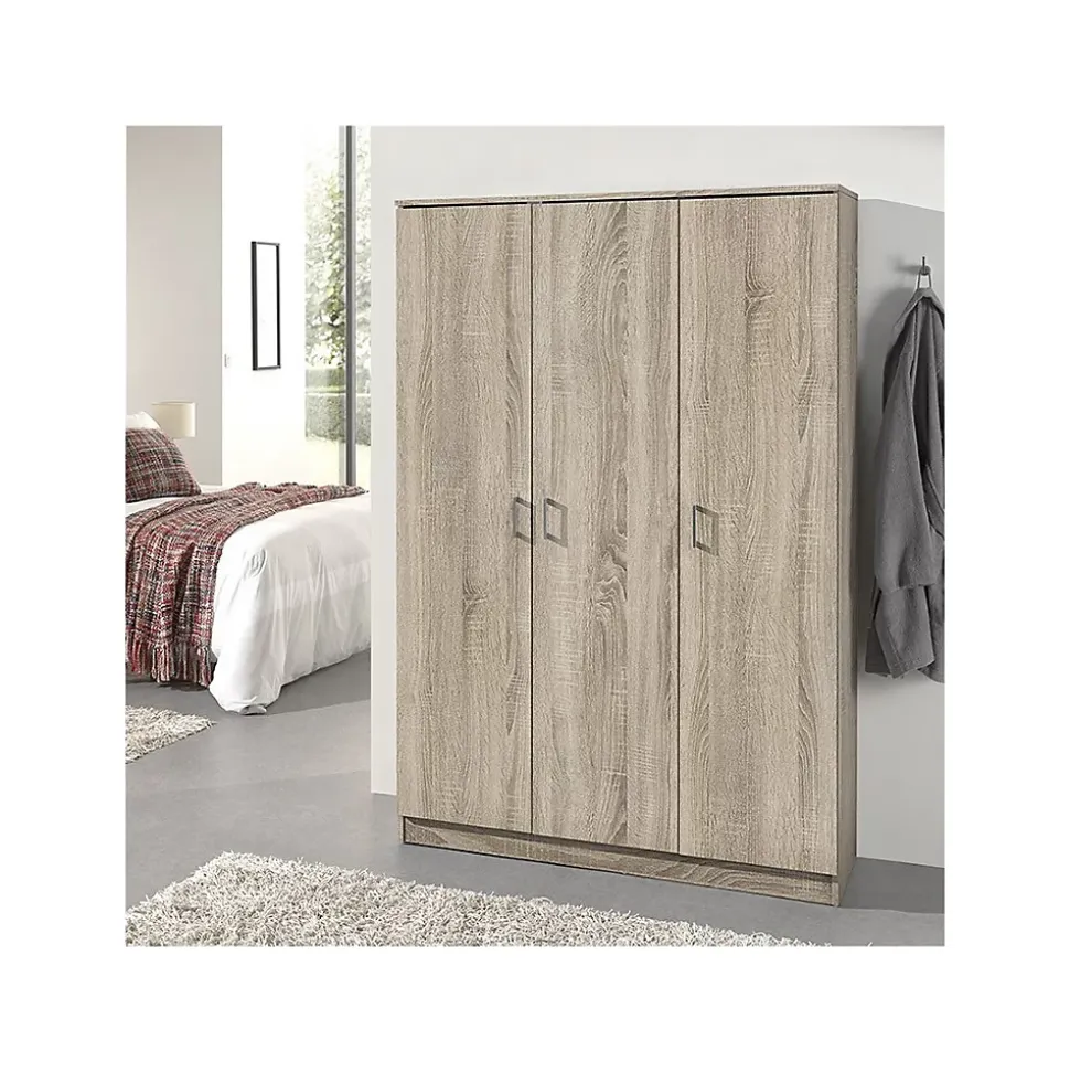 Armoire REY 3 portes Chene clair 5 étagères Style scandinave