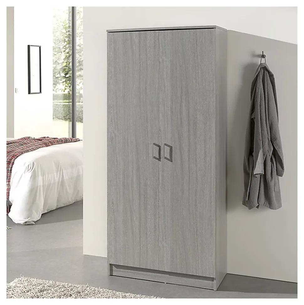 Armoire REY 2 portes 80x180 cm Chene gris Style scandinave