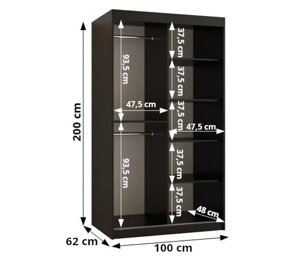Armoire Rubino T1 a portes coulissante H. 200 x L. 100 x P. 62, 2 portes