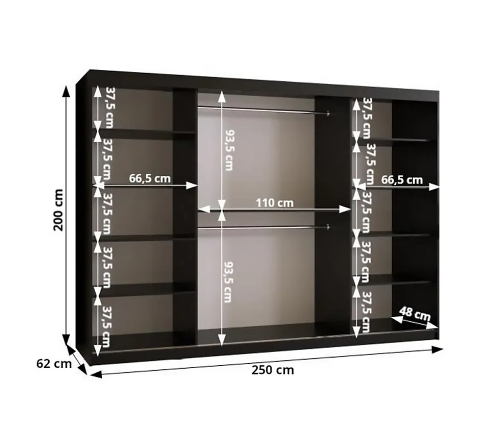Armoire Rubino T1 a portes coulissante H. 200 x L. 250 x P. 62, 3 portes