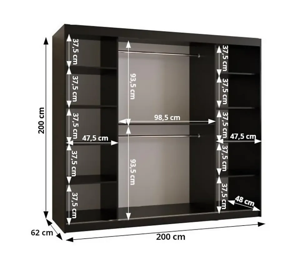 Armoire Rubino T2 a portes coulissante H. 200 x L. 200 x P. 62, 2 portes